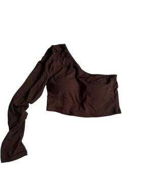 Klassy Network One Shoulder Long Sleeve Crop Top Size L Brown